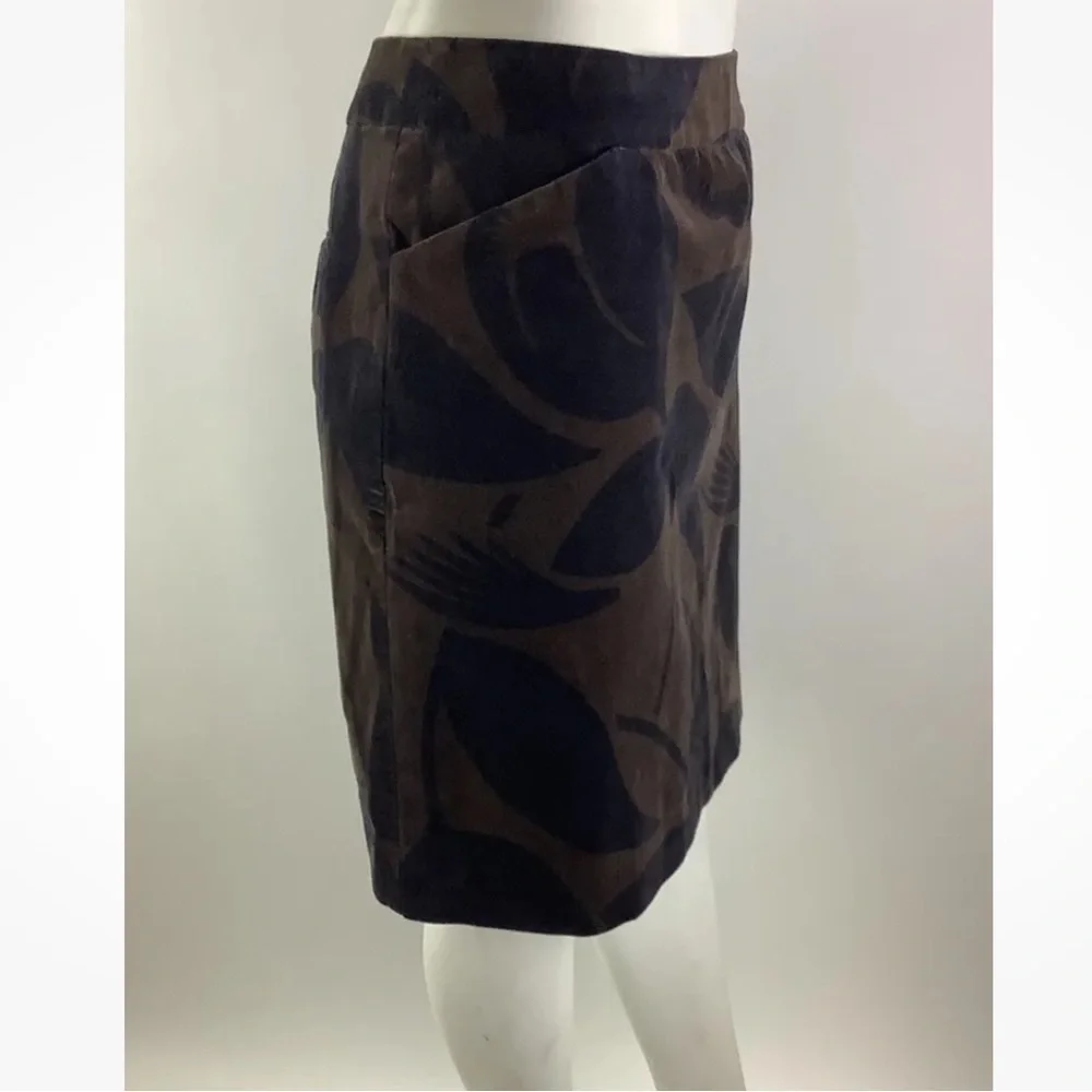 Boden Sz 12 Long Velour Floral Print A-Line Skirt Brown Cotton Elastane